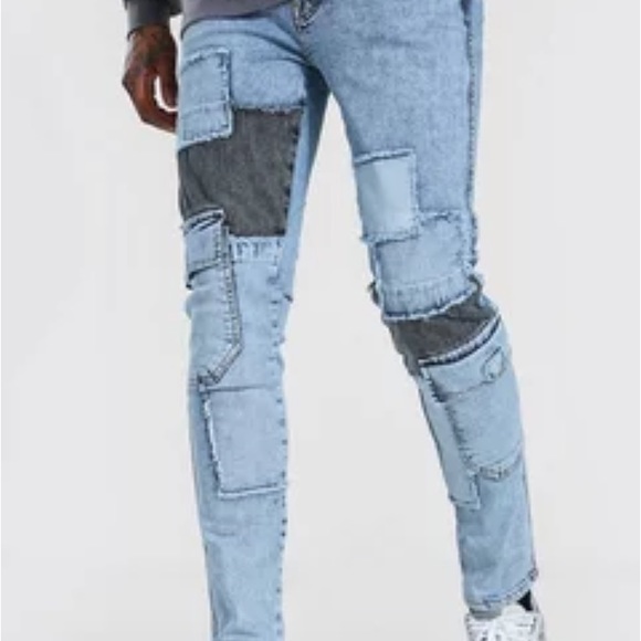 Skinny “Ice Blue” Patchwork Denim 👖 - Picture 1 of 6